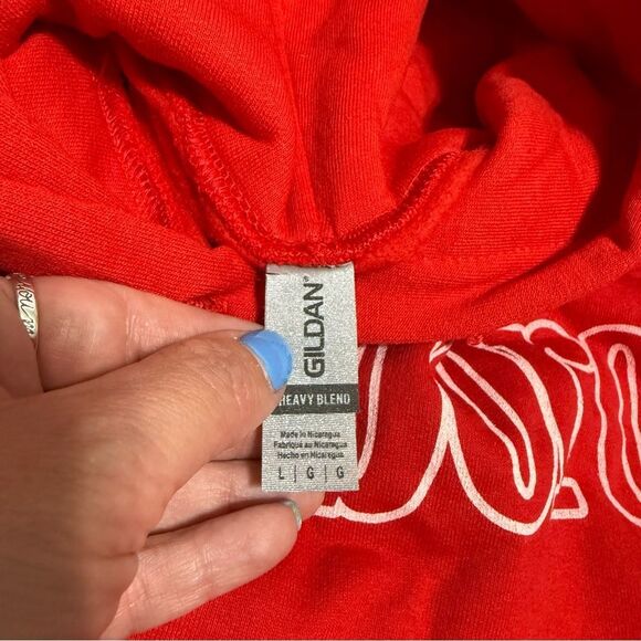 Vintage 90’s Marlboro Logo Red Drawstring Hoodie Sweatshirt Size L - Picture 8 of 13